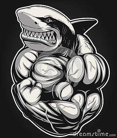 White shark bodybuilder Vector Illustration