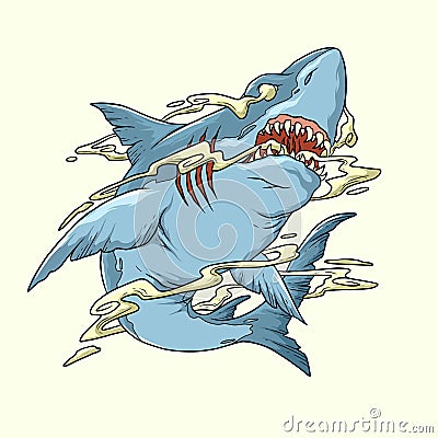 White shark. Saltwater fish. Eater Shark. Carcharodon. Big aggressive shark Vector Illustration