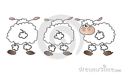 White sheep group. Vector Illustration