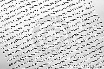 White sheet of paper with a cipher. The concept of cryptography and decryption. Encrypted text with a message Stock Photo