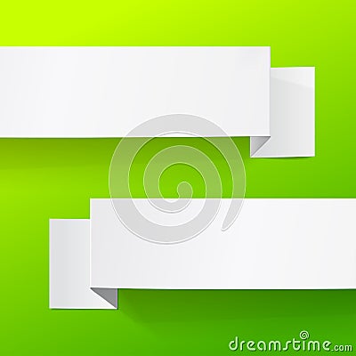 White sheets of paper on a green background. Origami vector banners. Vector Illustration