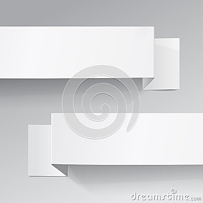 White sheets of paper on a grey background. Origami Vector Illustration