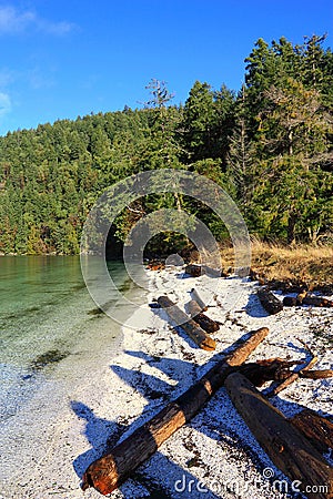 Galiano Island, Gulf Islands, Evening Light on White Shell Beach at Montague Marine Provincial Park, British Columbia, Canada Stock Photo