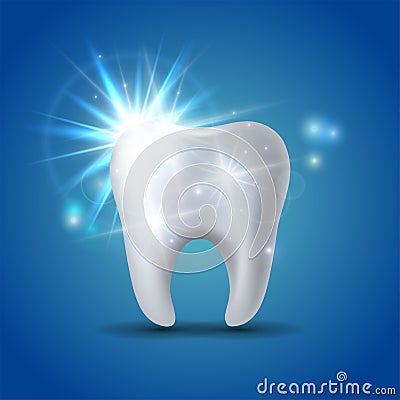 White shining tooth, concept whitening of human tooth. Vector Illustration