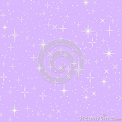 White shiny stars on lilac, childish cartoon seamless pattern, vector Vector Illustration