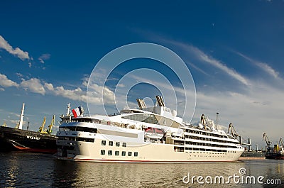 White ship leaving port Editorial Stock Photo