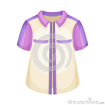 White Shirt with Short Purple Sleeves and Chest Pocket as Uniform and Workwear Clothes Vector Illustration Vector Illustration