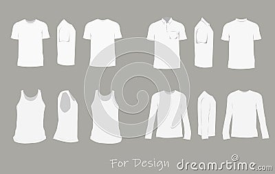 White shirts for design templates front, back, and side views vector. Vector Illustration