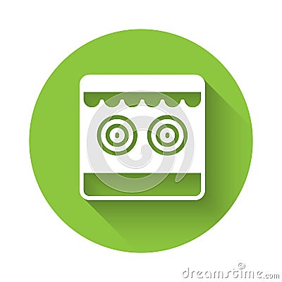 White Shooting gallery icon isolated with long shadow. Green circle button. Vector Vector Illustration