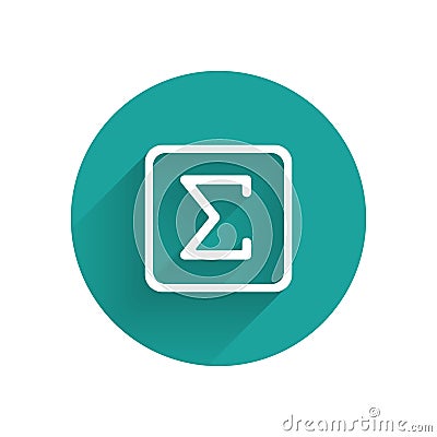 White Sigma symbol icon isolated with long shadow. Green circle button. Vector Vector Illustration