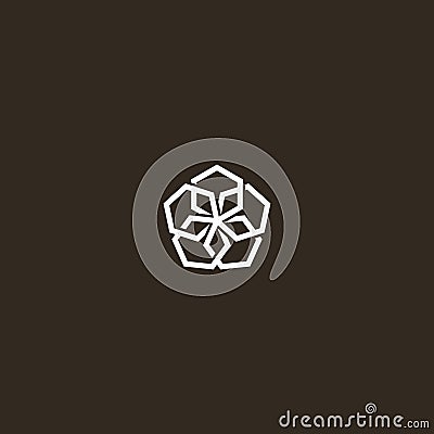 Simple line art vector iconic sign of pentagonal five-petal flower Vector Illustration