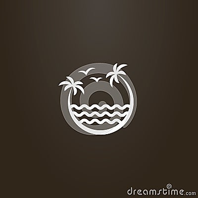 Sign of two palm trees leaning over the sea waves Vector Illustration