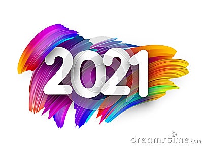 2021 sign on colorful brush strokes background Vector Illustration