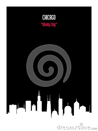 White silhouette chicago urban skyline on black background. Vector Illustration