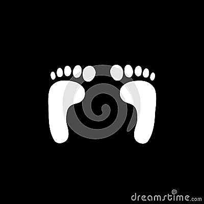 White silhouette of human footprints on black background. Vector Illustration