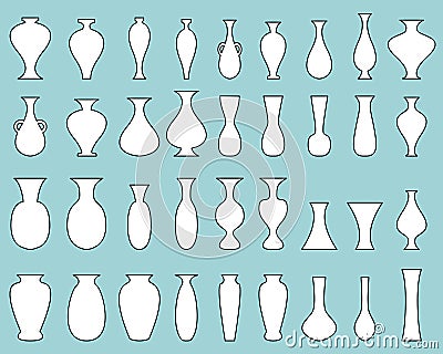 White silhouette vase set with black edge Vector Illustration