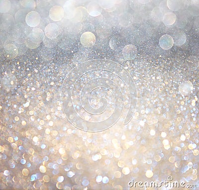 White silver and gold abstract bokeh lights. defocused background Stock Photo