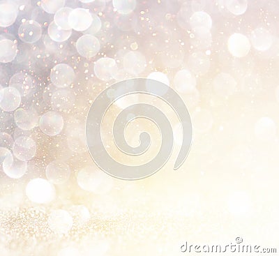 White silver and gold abstract bokeh lights. defocused background Stock Photo