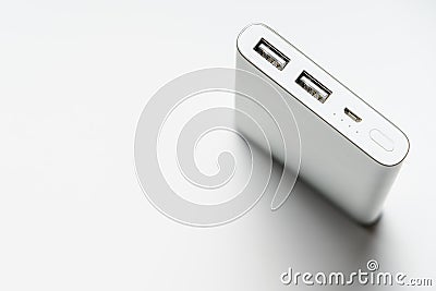 White silver power bank isolate. save energy and reduce energy efficiency concept Stock Photo