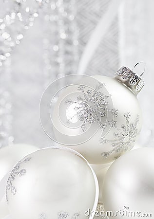 White Silver Snowflake Christmas Ornaments Stock Photo