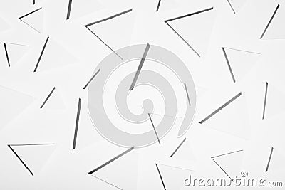 White simple geometric background with triangles in hard light with thin grey shadows as calm pattern, top view. Futuristic. Stock Photo