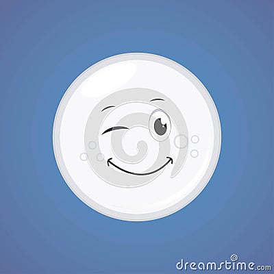 White simple winking character cartoon moon Vector Illustration