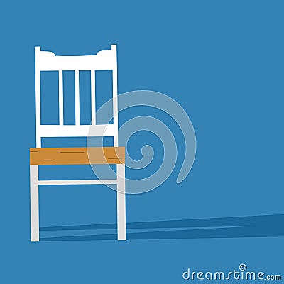 White single chair wooden with blue background in flat design Vector Illustration