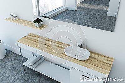 White sink vanity unit in modern bathroom top view Stock Photo