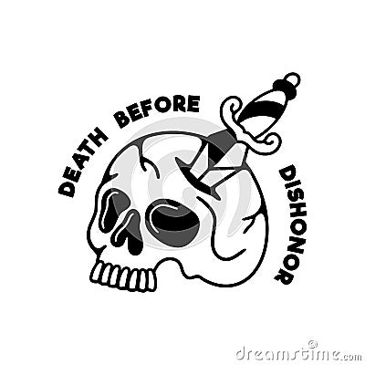 White skull skeleton and sword on white background Vector Illustration