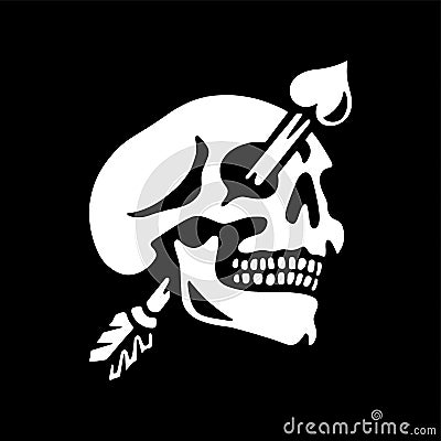 White skull Valentine`s day arrow on black Vector Illustration