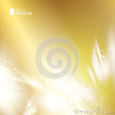 White Skyflare over golden background. Single gold light with blur effect. Abstract glow background. Vector Illustration