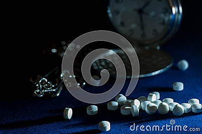 White sleeping pills on focus Stock Photo