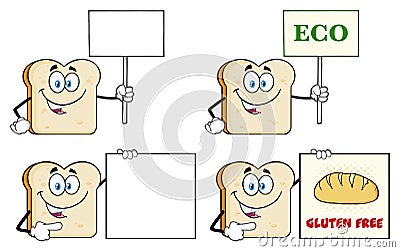 White Sliced Bread Cartoon Mascot Character 4. Collection Vector Illustration