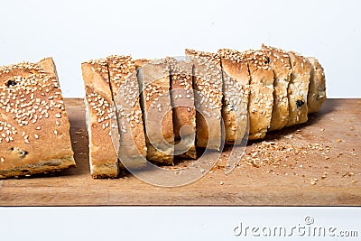 White sliced bread on kitchen board Stock Photo