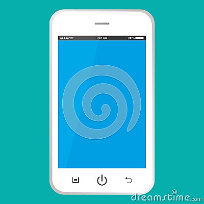 White smartphone with blue screen vector eps10. Smarphone with blue screen vector eps10. Mobile phone icon on green background. Vector Illustration