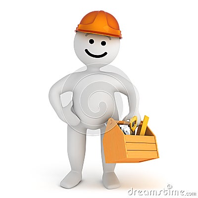 White smile character stay with toolbox Stock Photo