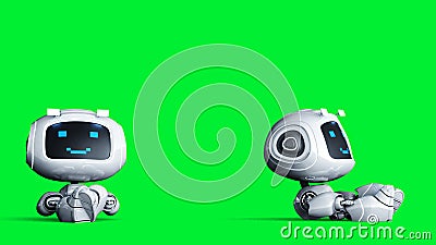 White smiling toy robot animation. 3d rendering. Stock Photo