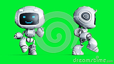 White smiling toy robot animation. 3d rendering. Stock Photo