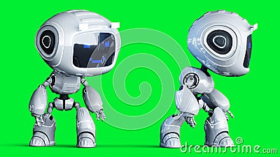 White smiling toy robot animation. 3d rendering. Stock Photo