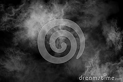 White smoke isolated on black background. Cloud in light. Misty cloud Stock Photo