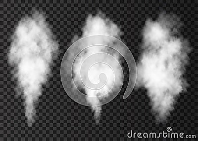 White smoke puff collection isolated on transparent backgroun Vector Illustration