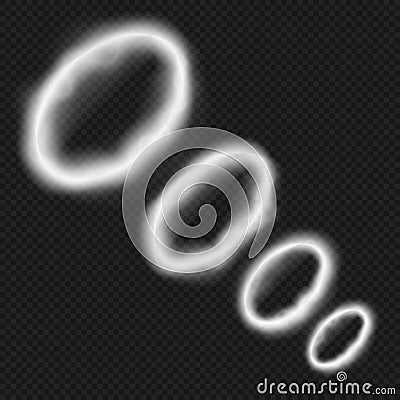 White smoke rings from vape. Smoking pipe or hookah steam trail vector illustration isolated Vector Illustration