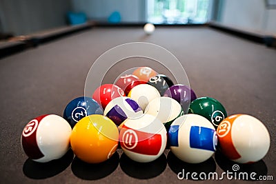 Billiard prepared for the next game. Stock Photo