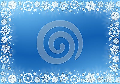 White snowflakes on blue - christmas frame Stock Photo