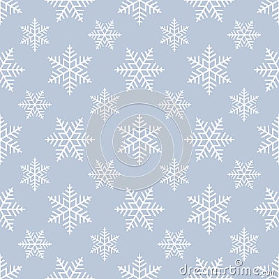 White snowflakes on blue grey background seamless pattern. Vector Christmas polka dot snowflakes pattern Vector Illustration