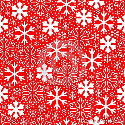White snowflakes on red background. Christmas vector pattern Vector Illustration