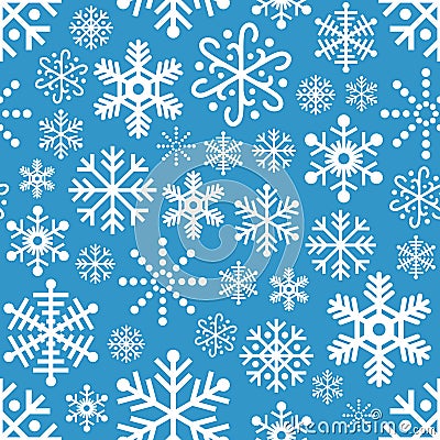 White Snowflakes Seamless Pattern on Blue Vector Illustration