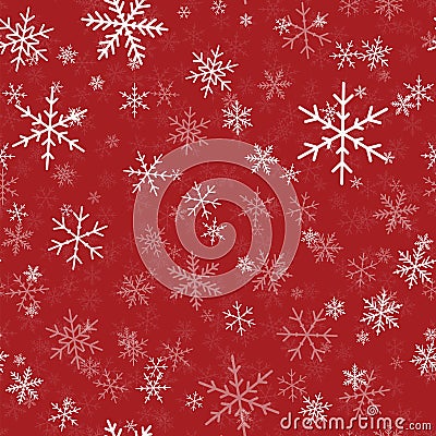 White snowflakes seamless pattern on red. Vector Illustration