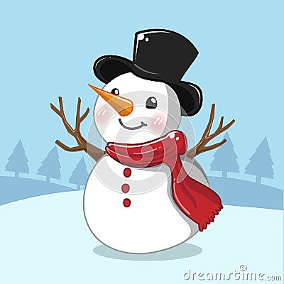White Snowman in christmas day Vector Illustration