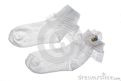 White sock with lace isolated on white. Stock Photo